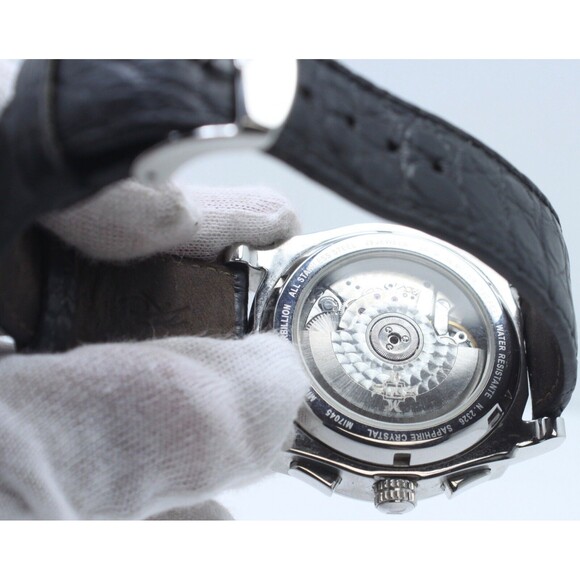 Millage Tourbillion Collection with Black on Silver Genuine Coroco Calf Leather - Picture 5 of 11